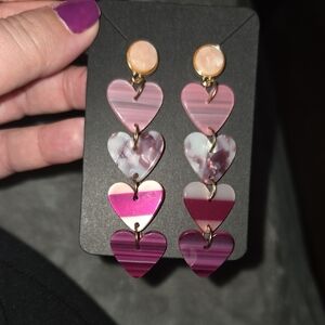 Pink and Gold Heart Drop Earrings